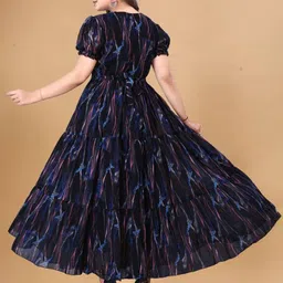 Zanies Abstract Printed Gathered or Pleated Tiered Flared Sleeves Fit and Flare Maxi Dress image 3