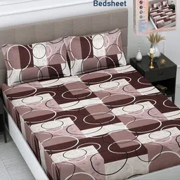 FABINALIV Brown & White Geometric 300 TC King Bedsheet with 2 Pillow Covers-picture-29