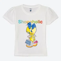 YK Warner Bros Girls Graphic Printed Round Neck Cotton T-shirt image 1