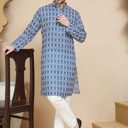 Anouk Rustic Geometric Printed Band Collar Straight Kurta With Pyjamas-image-8