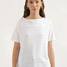 United Colors of Benetton Women Self Design Boat Neck Pure Cotton T-shirt-picture-24