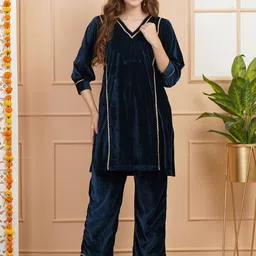 Lush&Loom Lifestyle Three-Quarter Sleeves Velvet Tunic With Trousers-picture-12