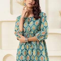 Moda Rapido Printed Tie-Up Neck Pure Cotton Tunic With Trouser image 5