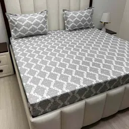 Pure Decor Grey & White Ethnic Motifs Queen Bedsheet with 2 Pillow Covers-image-32