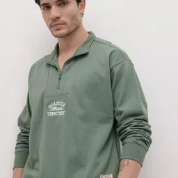 The Roadster Life Co. Typography Embroidered Half Zipper Relaxed Fit Fleece Sweatshirt-picture-29