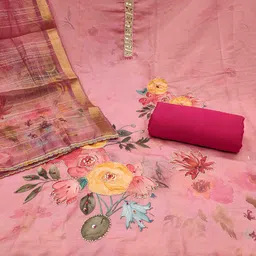 DIVASTRI Floral Printed Beads and Stones Unstitched Dress Material image 4