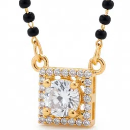 Opal Touch Gold-Plated Cubic Zirconia Stone-Studded & Beaded Mangalsutra image 2