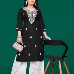 PATDOM Women Embroidered Sweetheart Neck Cotton Ethnic Straight Kurta-picture-11