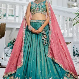 panchhi Embellished Sequinned Semi-Stitched Lehenga & Unstitched Blouse With Dupatta-picture-22