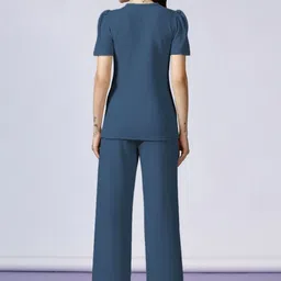 Selvia Edge V-Neck Puff Sleeves Top & Wide-Leg Trousers Co-Ords image 2