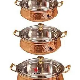 SHAKUNTLA VINTAGE Vintage Copper Set Of 3 Non-Stick Coated Serving Pot Gift Set-image-10
