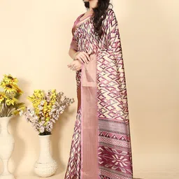 SSHAGUN LIFESTYLE Abstract Printed Zari Silk Cotton Bandhani Saree image 3