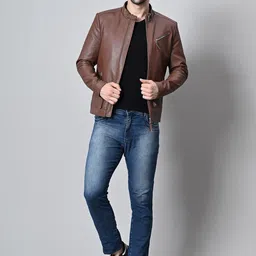 TBOJ Men Leather Lightweight Biker Jacket image 4