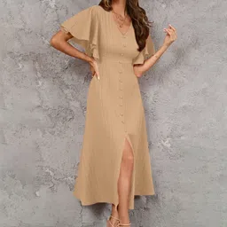 Sugathari Flutter Sleeve A-Line Midi Dress image 5