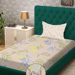 KLOTTHE Beige Floral Polycotton Single Bedsheets-image-27