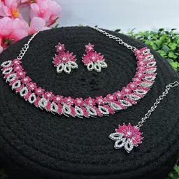 VATSALYA creation Rhodium-Plated Alloy Artificial Stones Statement Necklace-picture-33