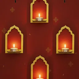 Special You Gold Toned 10 Pieces Jharokha Lotus Stickers & Tealight Candels image 5