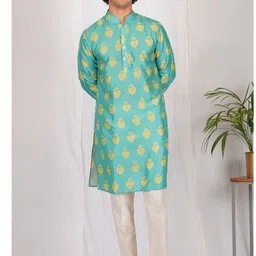 JANOI Ethnic Motifs Printed Mandarin Collar Straight Kurta With Pyjamas-picture-38