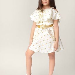 Naughty Ninos Girls Printed Boat Neck Cotton Fit & Flare Dress-picture-4