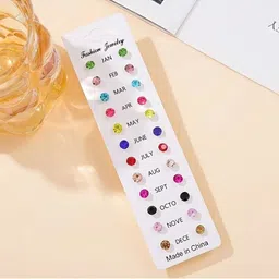 NAVJAI Women Set Of 12 Multicolor Crystal Studs Earrings image 3