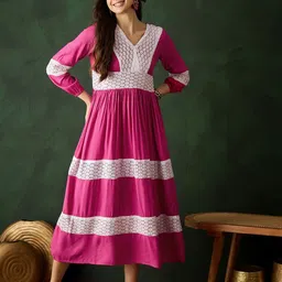 Sangria Women Self Designed Cotton Maxi Dresses-picture-18