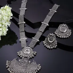 Shining Diva Silver-Plated Beaded Oxidised Jewellery Set-picture-27