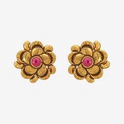 Kushal's Fashion Jewellery Gold-Plated Stone Studded Temple Floral Studs Earrings image 2