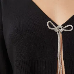Happiness istanbul Women Drop-Shoulder Sleeves Tie-Up Crop Cardigan image 2