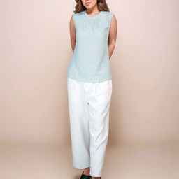 Zink London Mint Colored Abstract Relaxed Fit Top-picture-19