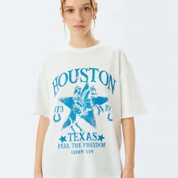 Koton Women Graphic Printed Round Neck Cotton T-shirt-image-57