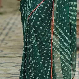 Kalini Womens Green Poly Georgette Printed Saree With Unstiched Blouse Piece image 5