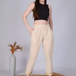 Vivika Women Textured Embroidered Straight Fit Trousers-image-68