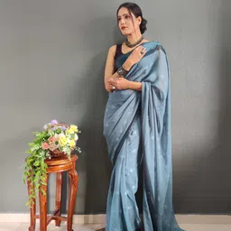 KALINI Woven Design Zari Satin Ready to Wear Jamdani Saree image 2