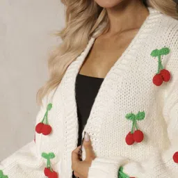 StyleCast Women Self Design Open Knit Crop Front-Open Cardigan with Applique Detail image 3