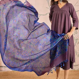 InWeave Women Pleated Kurta with Palazzos & With Dupatta image 4