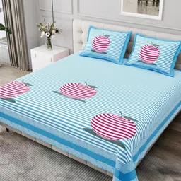 JAIPUR FABRIC Blue & White Striped Cotton 254 TC King Bedsheet Set 2.74m x 2.28m-image-61