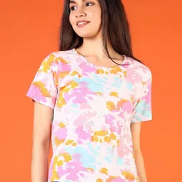 V-Mart Women Dyed Round Neck Cotton T-shirt-image-34