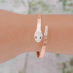 Zeraki Jewels Stainless Steel Rose Gold-Plated Stones Studded Cuff Bracelet-picture-17