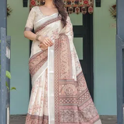 MAHARANI COUTURE Floral Pure Linen Banarasi Saree-picture-16