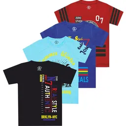 MIST N FOGG Boys Pack Of 4 Typography Round Neck Printed Short Sleeves Pure Cotton T-shirt-picture-16