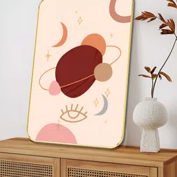 SAF Beige & Brown Boho Planet Wooden Wall Art image 4