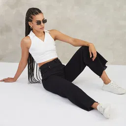 DOLCE CRUDO Women Moonlight Veil Wide Leg High-Rise Stretchable Jeans-picture-23