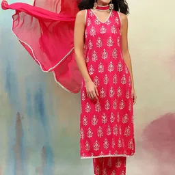 Khushal K Women Ethnic Motifs Printed Regular Gotta Patti Pure Cotton Kurta with Palazzos & With Dupatta-picture-30