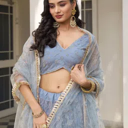 DIVASTRI Embellished Thread Work Semi-Stitched Lehenga & Unstitched Blouse With Dupatta image 5