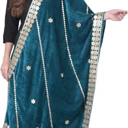 a r silk dupatta hub Velvet Self Design Green Women Dupatta image 1