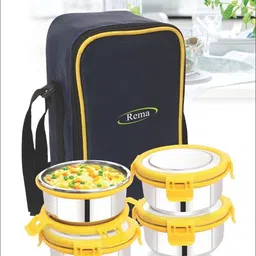rema Krysta 4 Container with Steel Lid Lunch Box Set with Bag 4 Containers Lunch Box image 3