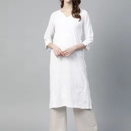 akheri Women White Zig-Zag Dobby Angarkha A-Line Kurta-picture-23