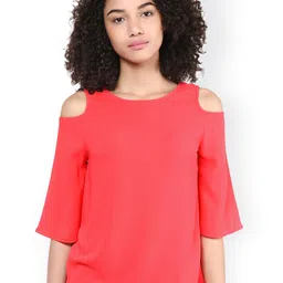 Harpa Women Coral Pink Cold Shoulder Top-image-97