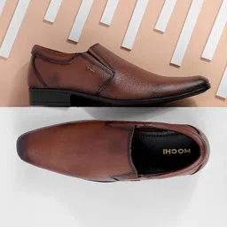 Mochi Men Tan Brown Solid Leather Formal Slip-Ons-picture-21