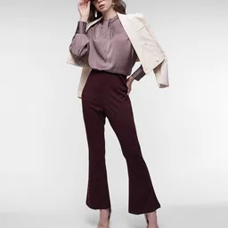 French Connection Pleated Overlapping Detail Cuffed Sleeves Satin Top image 3